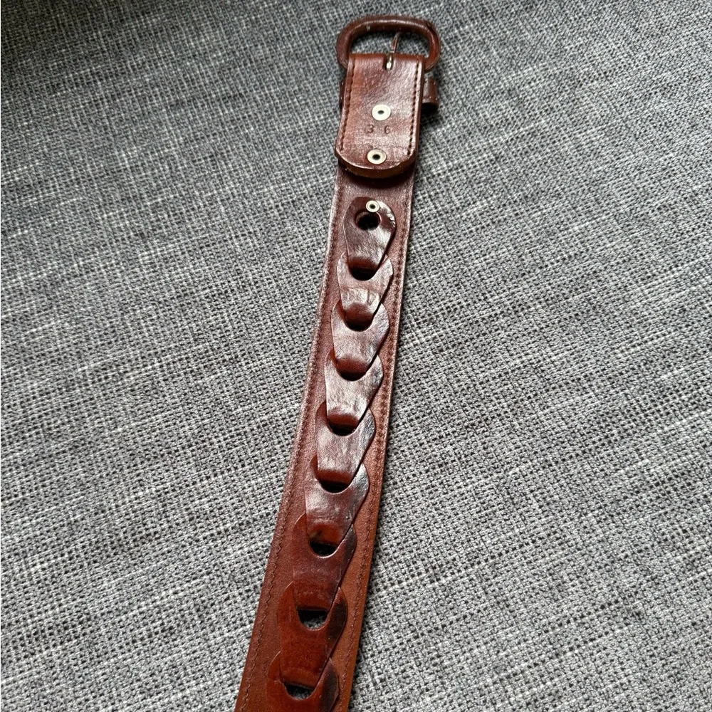 Vintage 70s Genuine Braided Linked Leather Belt 36